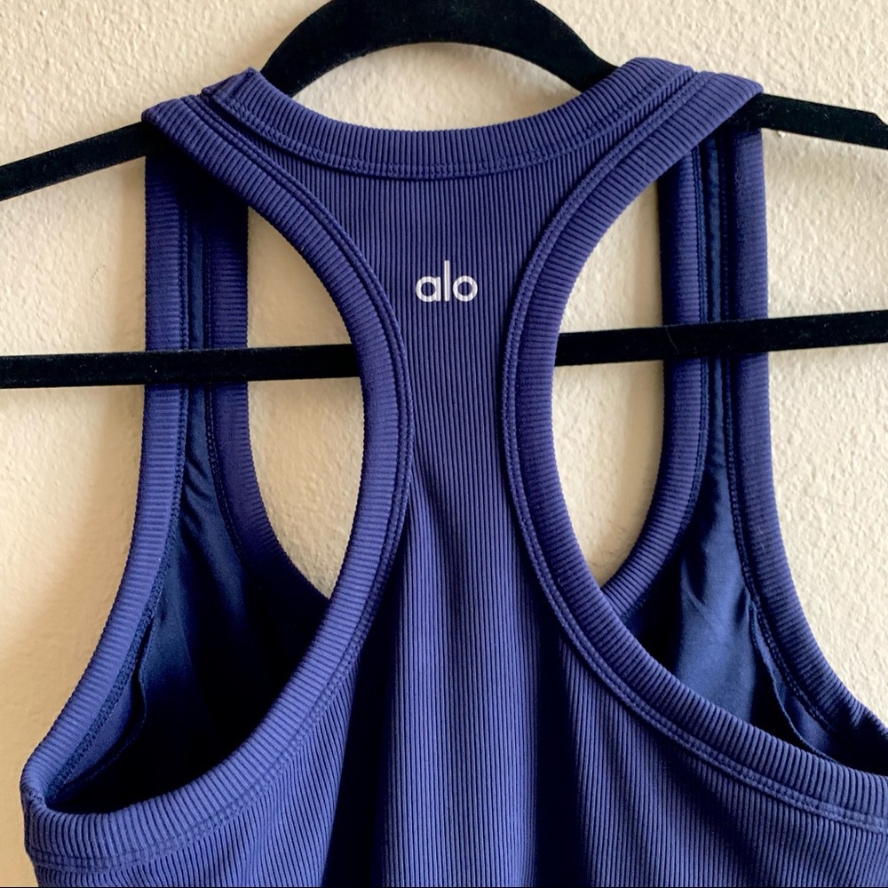 ALO YOGA Blue Racerback Ribbed Support Tank Top